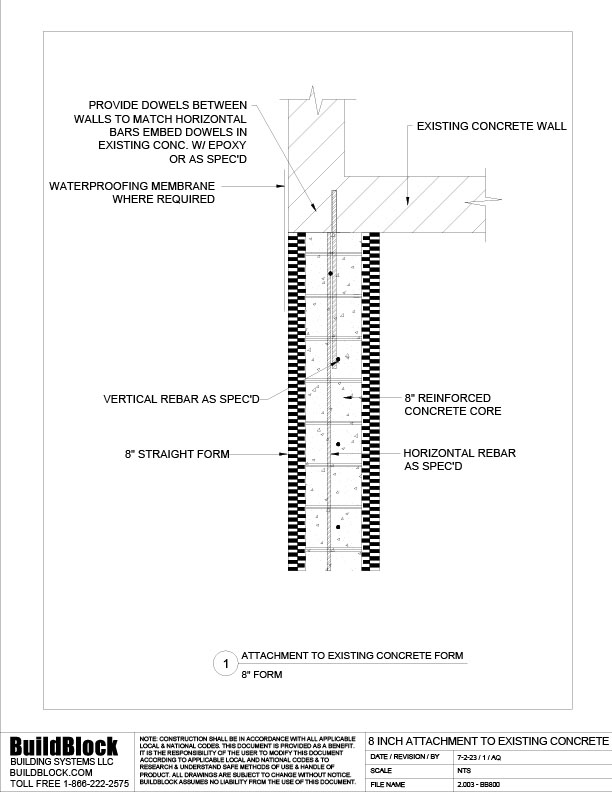 2.003 BB800 8 inch Attachment to Existing Concrete Form (DWG