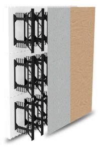 BuildBlock Hardwall showing webs, cement board, and MDF or plywood.