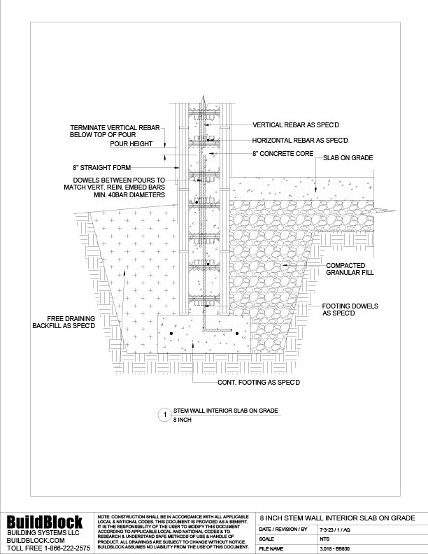 3.018 - BB800 8 inch Slab on Grade Stem Wall (PDF) - BuildBlock ...