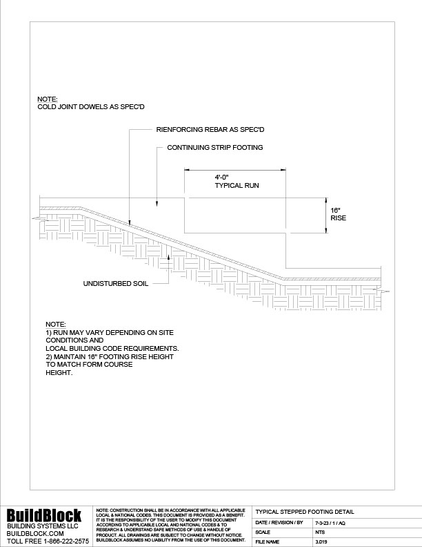 3.019 Typical Stepped Footing Detail (PDF) BuildBlock Insulating