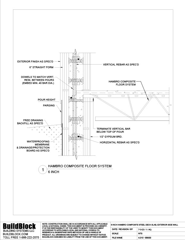 4.010 - Bb600 6 Inch Hambro Composite Floor System, Exterior Side Wall 