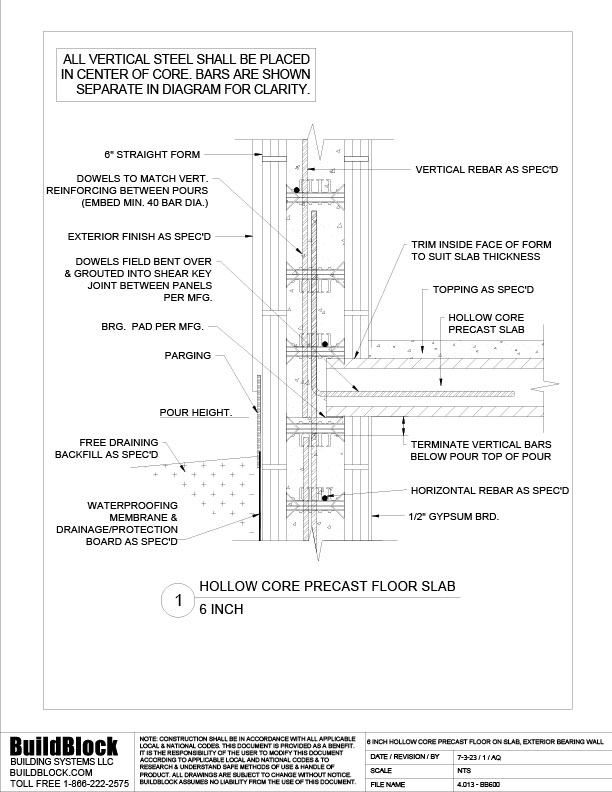 4.013 - BB600 6 inch Hollow Core Precast Floor Slab, Exterior Bearing ...