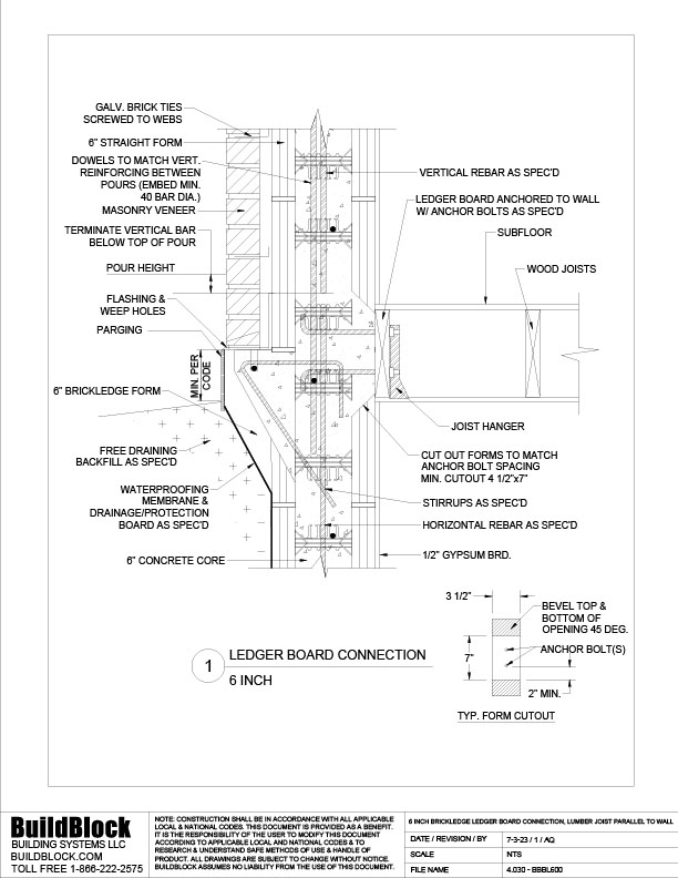 4.030 - BBBL600 6 inch Ledger Board Connection, Lumber Joist Parallel ...