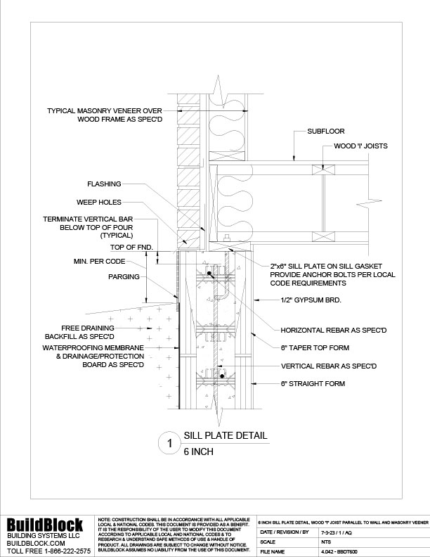 4.042 - BBDT600 6 inch Sill Plate, Wood I Joist Parallel to Wall ...