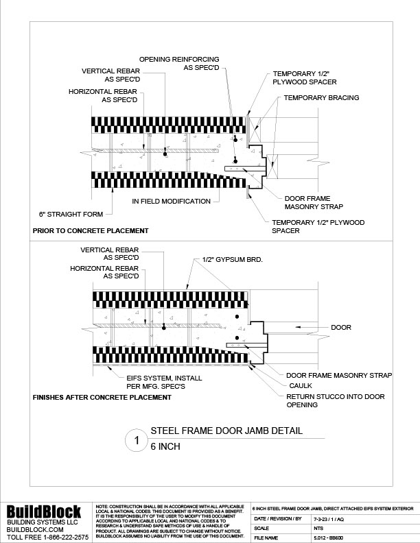5.012 BB600 6 inch Steel Frame Door Jamb, Direct Attached, EIFS