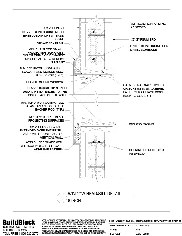 5.018 - BB600 6 inch Window Head Sill, Removable Buck Option 2 Dryvit ...