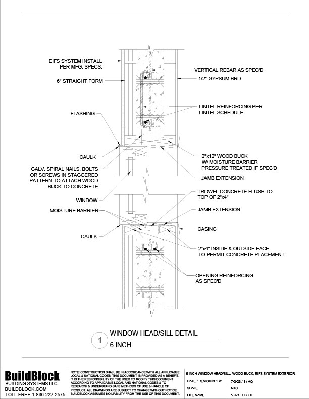 5.021 - BB600 6 inch Window Head Sill, Wood Buck, EIFS System Exterior ...