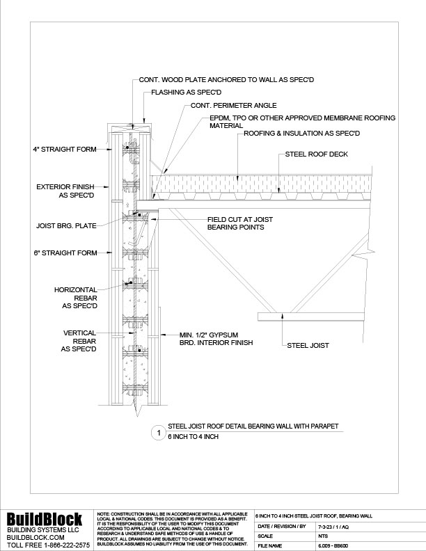 6.009 - BB600 6 inch to 4 inch Steel Joist Roof, Bearing Wall (DWG ...