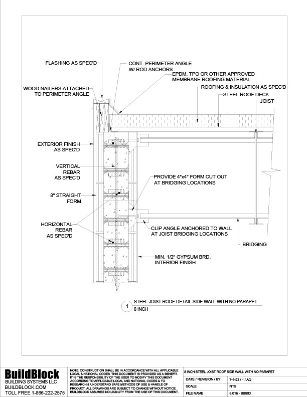 6.016 - BB800 8 inch Steel Joist Roof, Side Wall with no Parapet (DWG ...