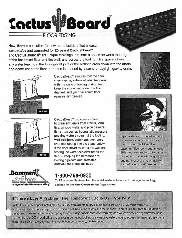 CactusBoard Basement Drain, Foundation Footing Wall Drain