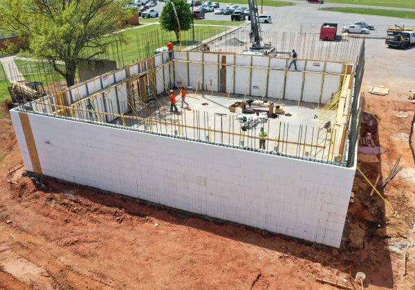 ICF walls stacked to half height.