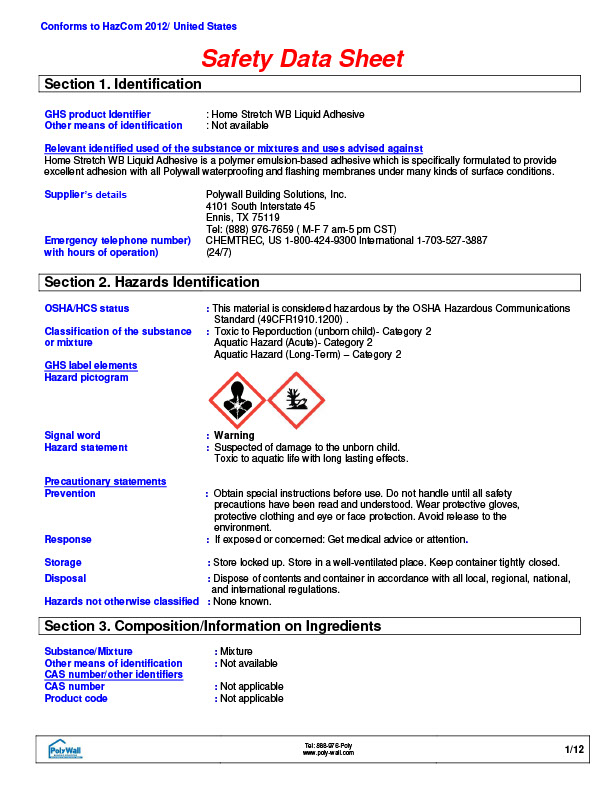 PolyWall Water Based Liquid Adhesive SDS - BuildBlock Insulating ...